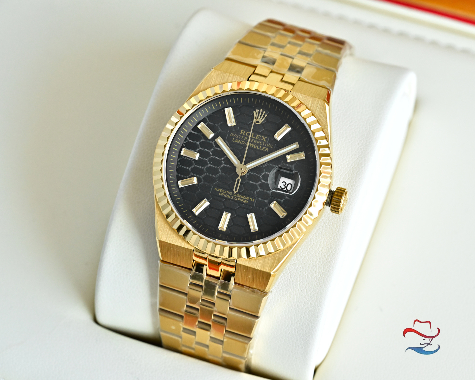 Rolex Datejust yellow gold case and bracelet, fluted bezel, blue dial 36mm Men's Automatic