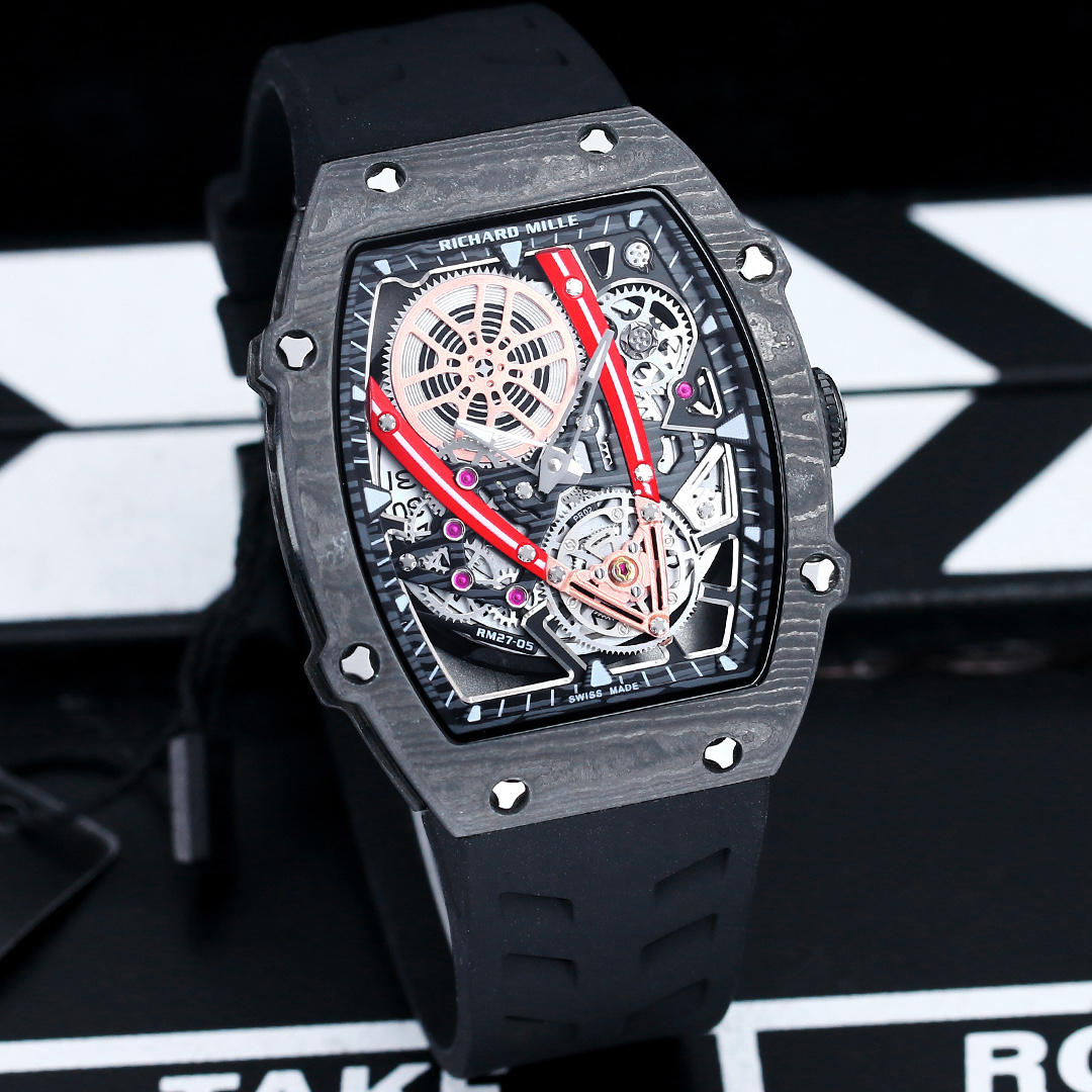 Richard Mille RM 27-05 Flying Tourbillon Rafael Nadal cassa bianca, quadrante scheletrato nero, cinturino bianco 37mm Meccanico da uomo