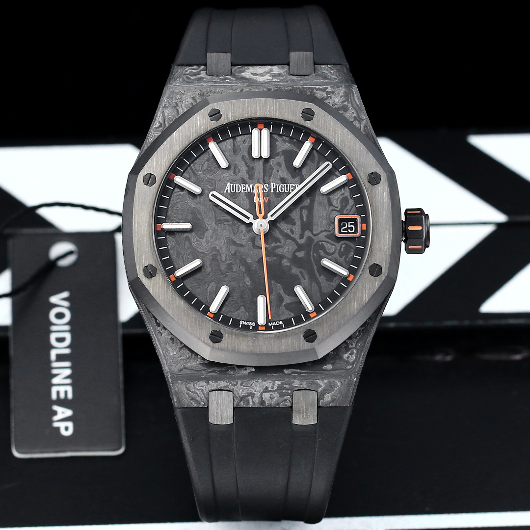Audemars Piguet Royal Oak Offshore 15500 DiW NTPT gray carbon case bezel black dial black rubber strap 41mm Men s Automatic | BUY WATCHES USA luxury watches