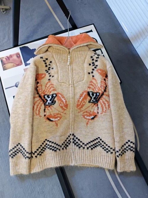 Louis Vuitton Lobster Jacquard Knit Cardigan - Designer Zip Up Sweater 1 Louis Vuitton Lobster Jacquard Knit Cardigan - Designer Zip Up Sweater