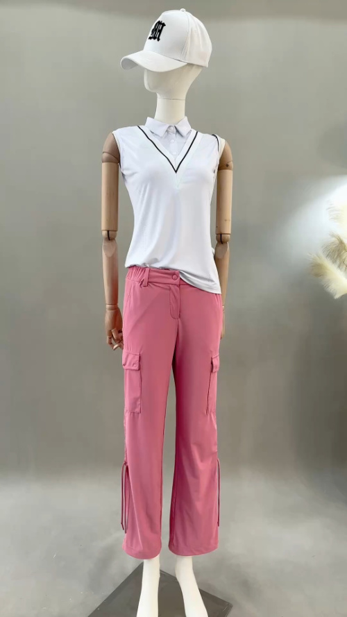 Women's Sleeveless Golf Shirt and Cargo Pants Set - Quick Dry Fabric 1 Women's Sleeveless Golf Shirt and Cargo Pants Set - Quick Dry Fabric