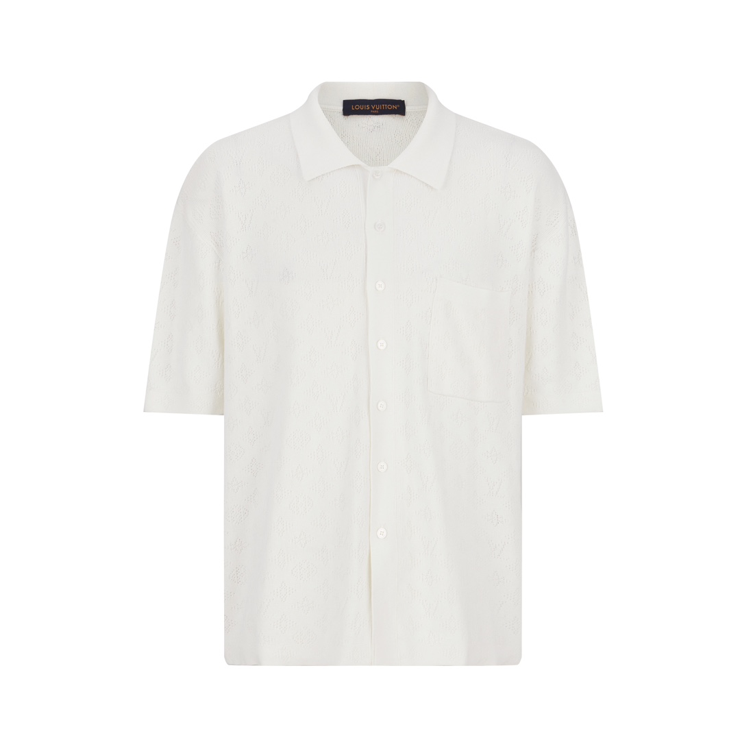 P150 LOUIS VUITTON POLO de punto hueco de manga corta: Confeccionado en lana de algodón blanco de 80 hilos, con un méto…