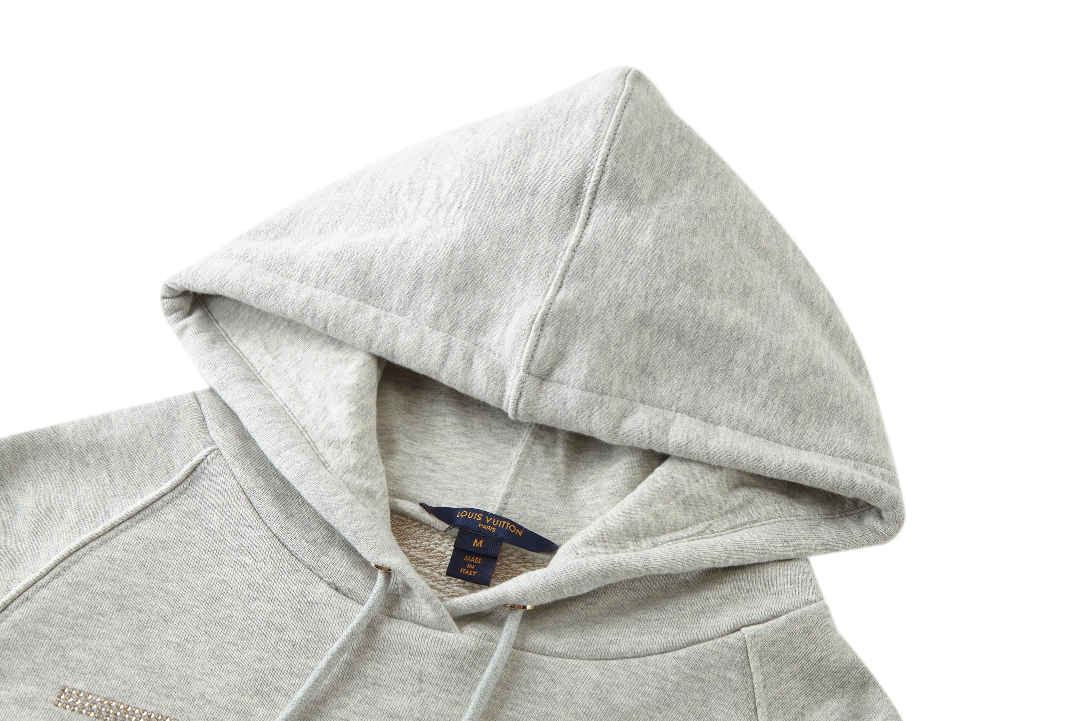 。LOUIS VUITTON 莱茵石烫钻圆领帽衫卫衣
面料：380克混纱毛圈面料，面料原版定染定织底部多