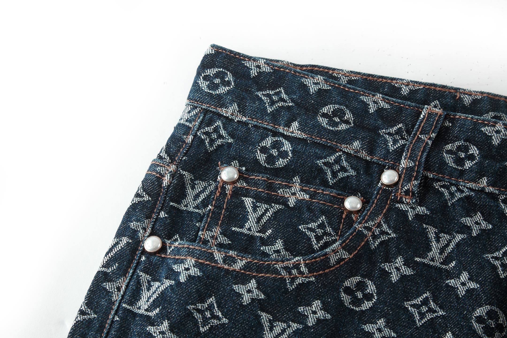 Louis Vuitton Monogram Jacquard Denim Pants, Relaxed Fit, Blue 6 i1754460688118 7442 0 4
