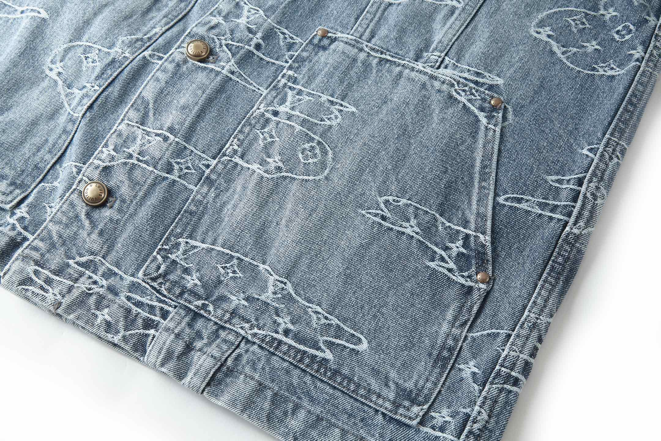 Louis Vuitton Distressed Denim Jacket with Cloud Embroidery - Light Blue 7 i1754460760644 6824 0 5