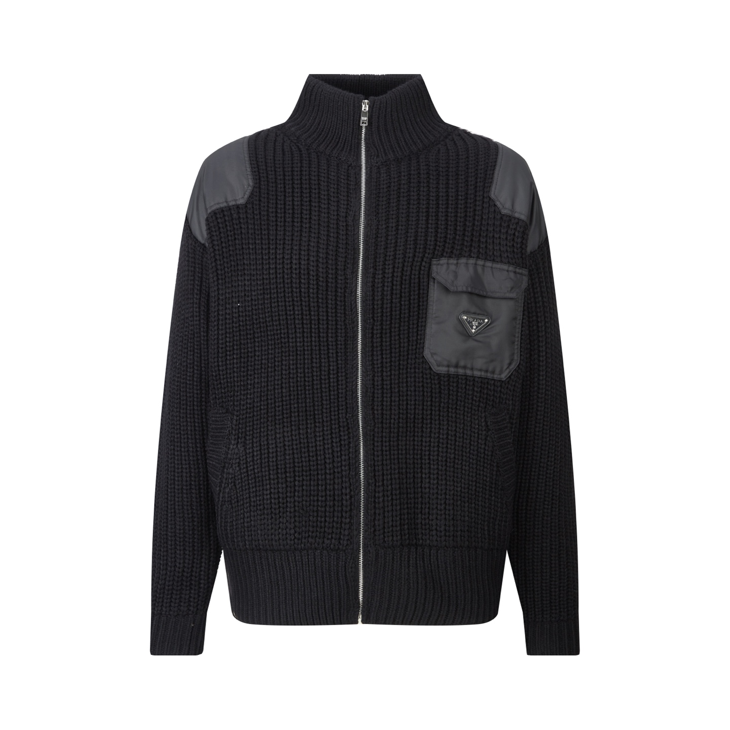 Prada Wool & Nylon Knit Zip-Up Cardigan. Classic, Comfortable, and Stylish!