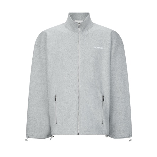 Miu Miu Embroidered Logo Zip-Up Jacket - Modern Aesthetic, Oversized Fit 1 Miu Miu Embroidered Logo Zip-Up Jacket - Modern Aesthetic, Oversized Fit