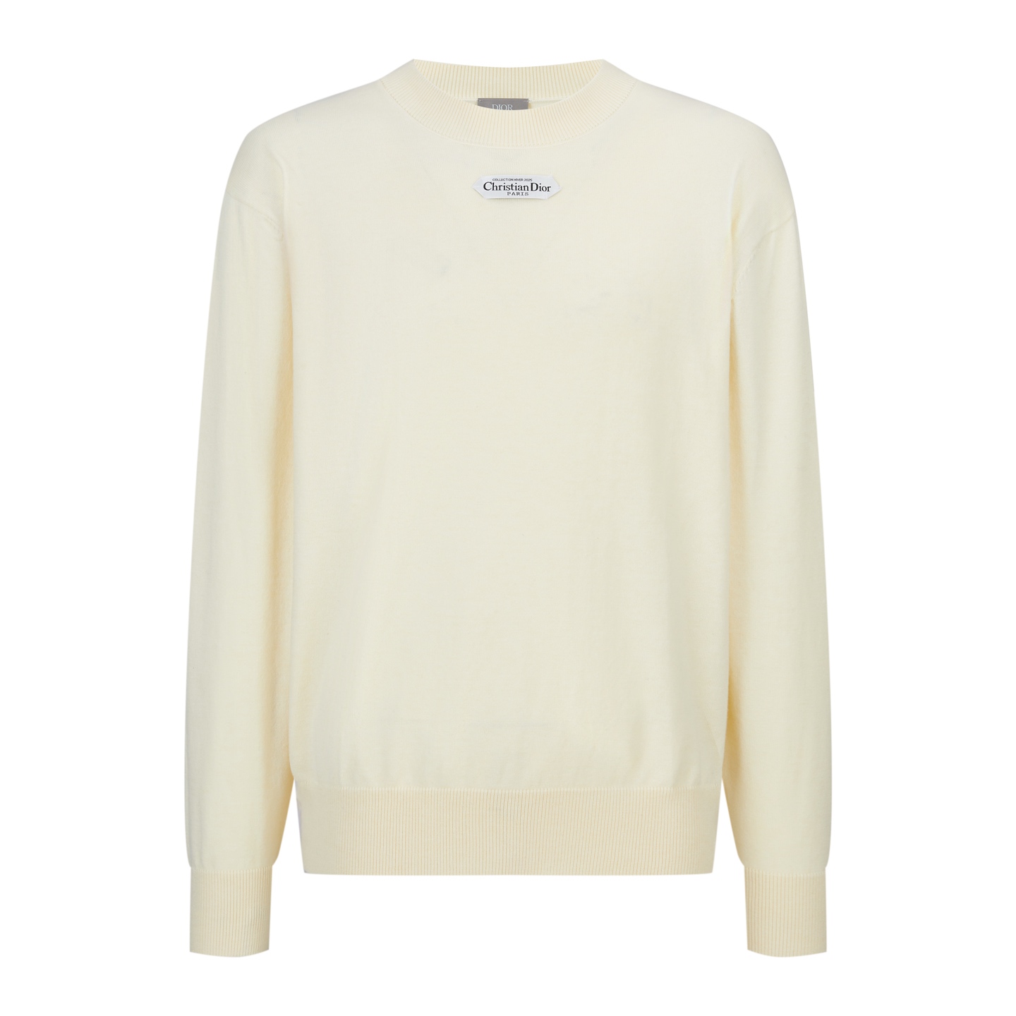 DIOR Men's Winter Collection Lambswool Knit Top with Logo - Cream