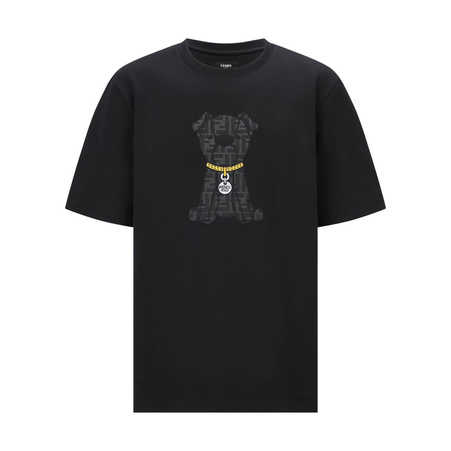 。FENDI 小狗贴布刺绣短袖FENDI 刺绣标识套头短袖面料：采用260克丝光双面。工艺：刺绣采用3D