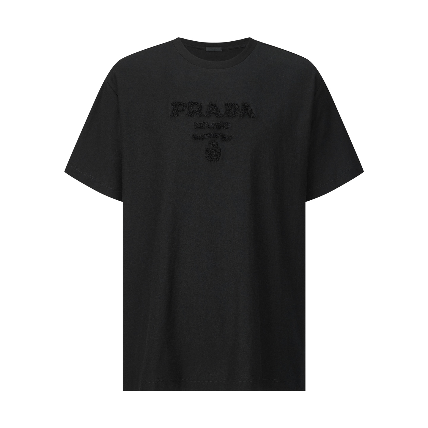 。PRADA 毛巾刺绣标识短袖面料：采用16支麻绵单面，原版定染定织。面料：螺纹搭配1*1索罗娜。工艺：