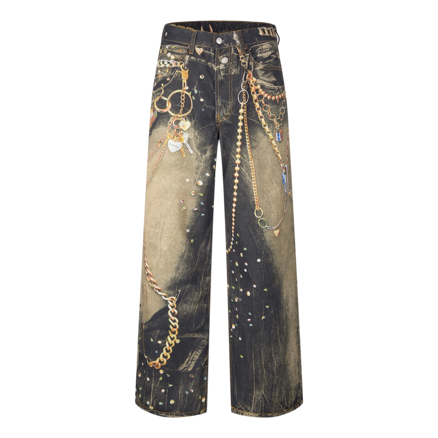 ACNE STUDIOS 印花泥染做旧牛仔裤面料：采用12盎10*7斜纹牛仔纯绵布。工艺：印花采用3D直
