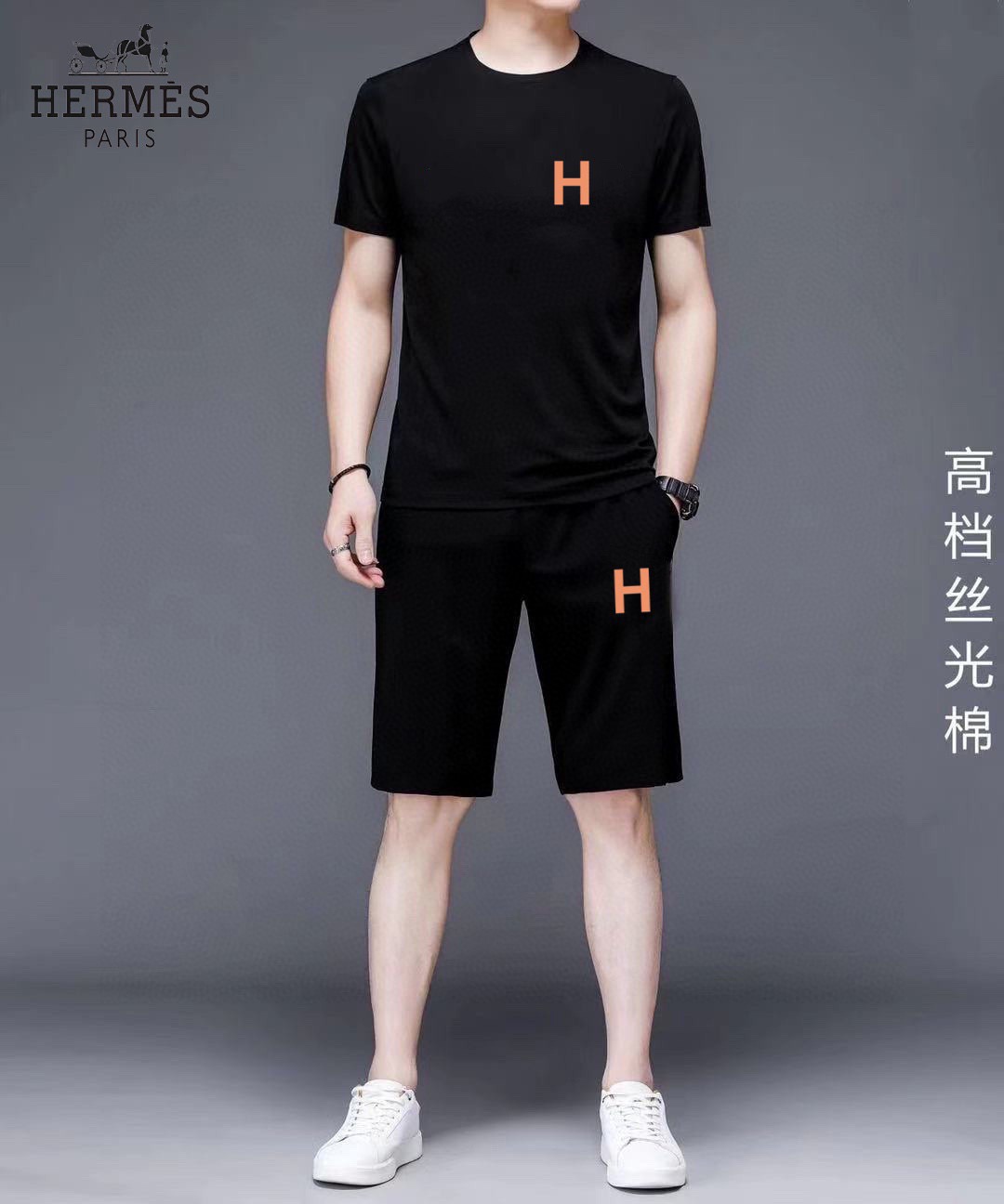 Hermès 品牌：爱马仕 2026新款男士短袖短裤套装 销售 市面高端版本 手感细腻柔软 让你穿着更加舒适 立体裁剪版型超赞 尺码:M-5XL下单请报身高体重