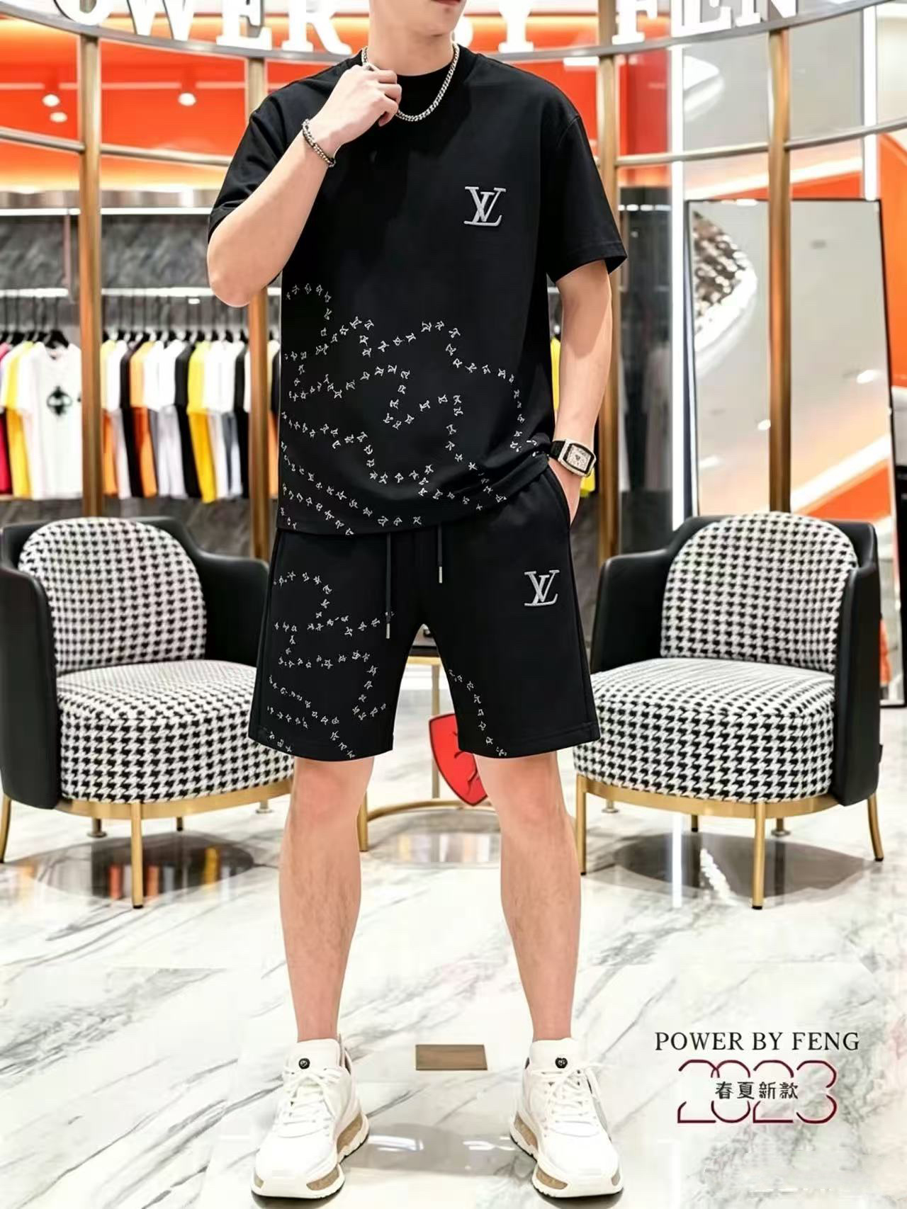 P290 Marca: LV 2026 último estilo de verano, mismo estilo para hombres y mujeres, traje de pantalones cortos de camiset…