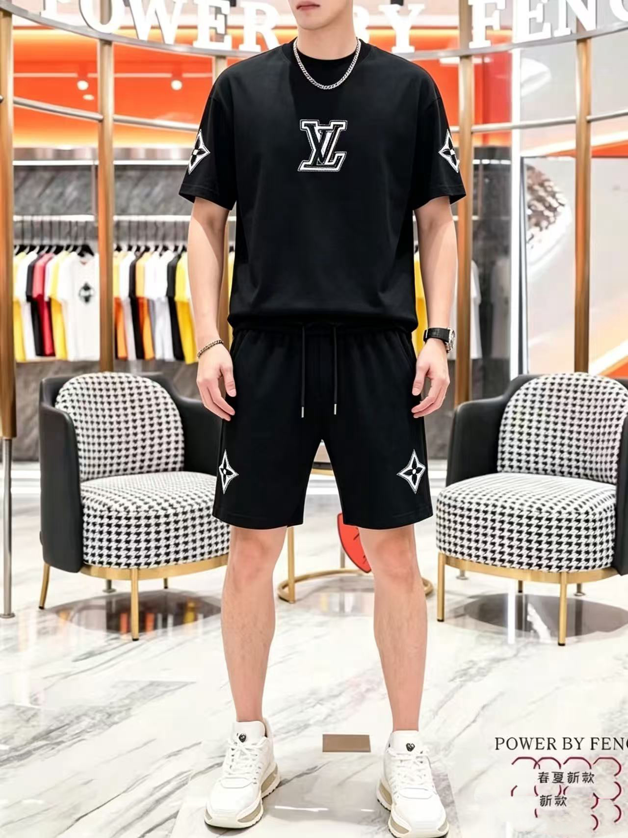 P290 Marca: LV 2026 último estilo de verano, mismo estilo para hombres y mujeres, traje de pantalones cortos de camiset…