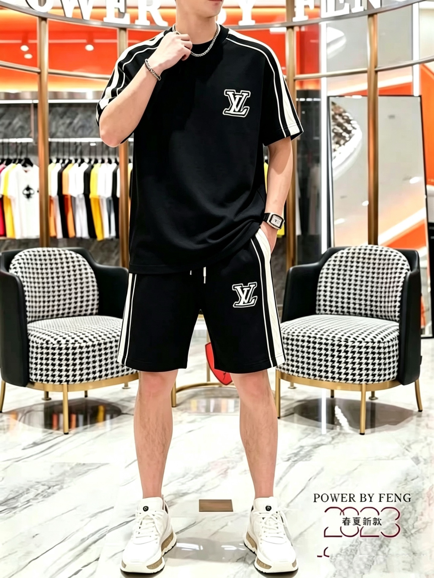 P290 Marca: LV 2026 último estilo de verano, mismo estilo para hombres y mujeres, traje de pantalones cortos de camiset…