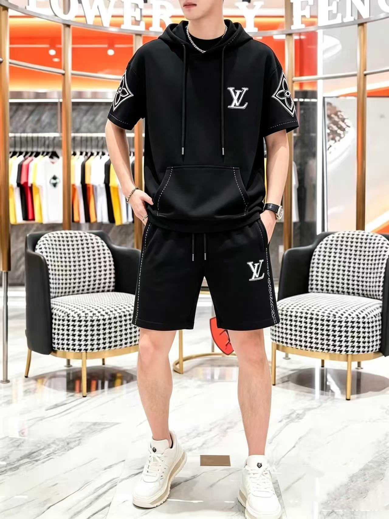 P290 Marca: LV 2026 último estilo de verano, mismo estilo para hombres y mujeres, traje de pantalones cortos de camiset…