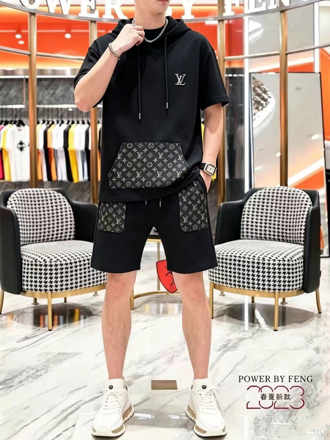 P290 Marca: LV 2026 último estilo de verano, mismo estilo para hombres y mujeres, traje de pantalones cortos de camiset…