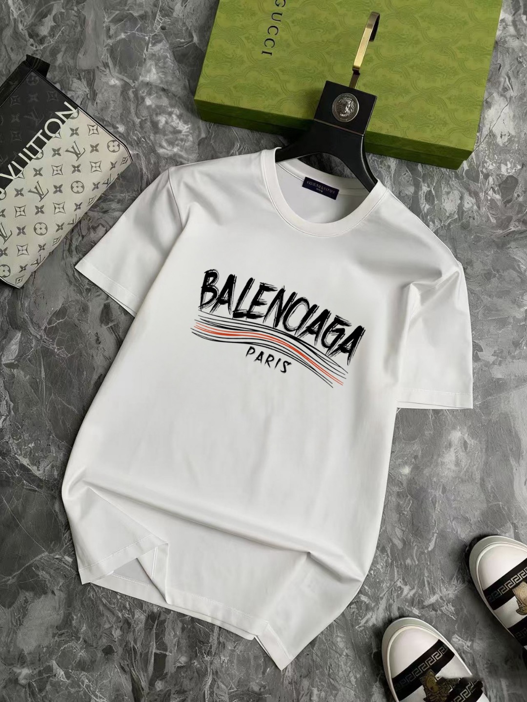 P70 Marca: Balenciaga (Gospel for Fat Men) Camiseta casual de manga corta original para hombre, producto nuevo para pri…