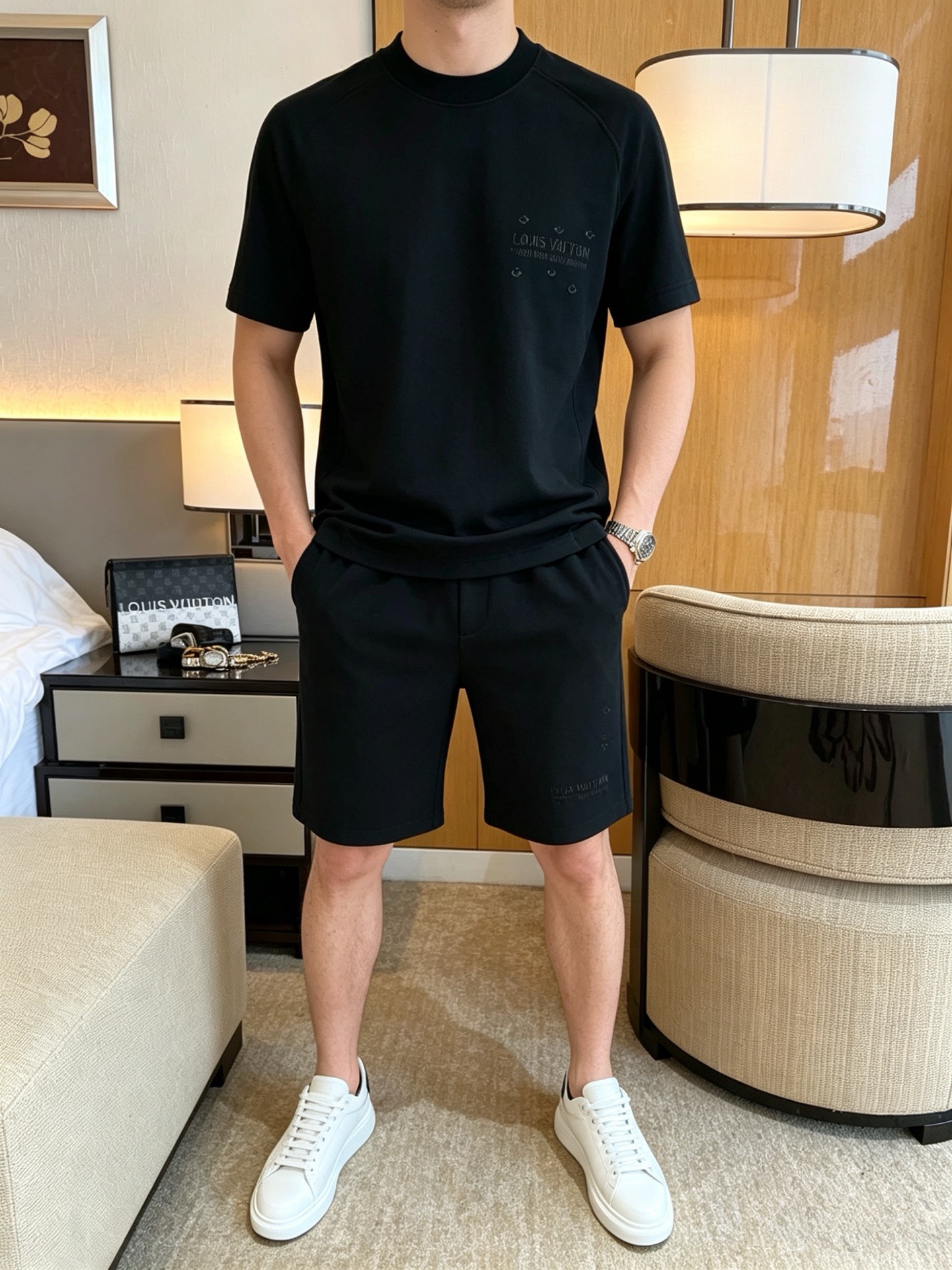P290 Marca: LV 2026 último estilo de verano, mismo estilo para hombres y mujeres, traje de pantalones cortos de camiset…