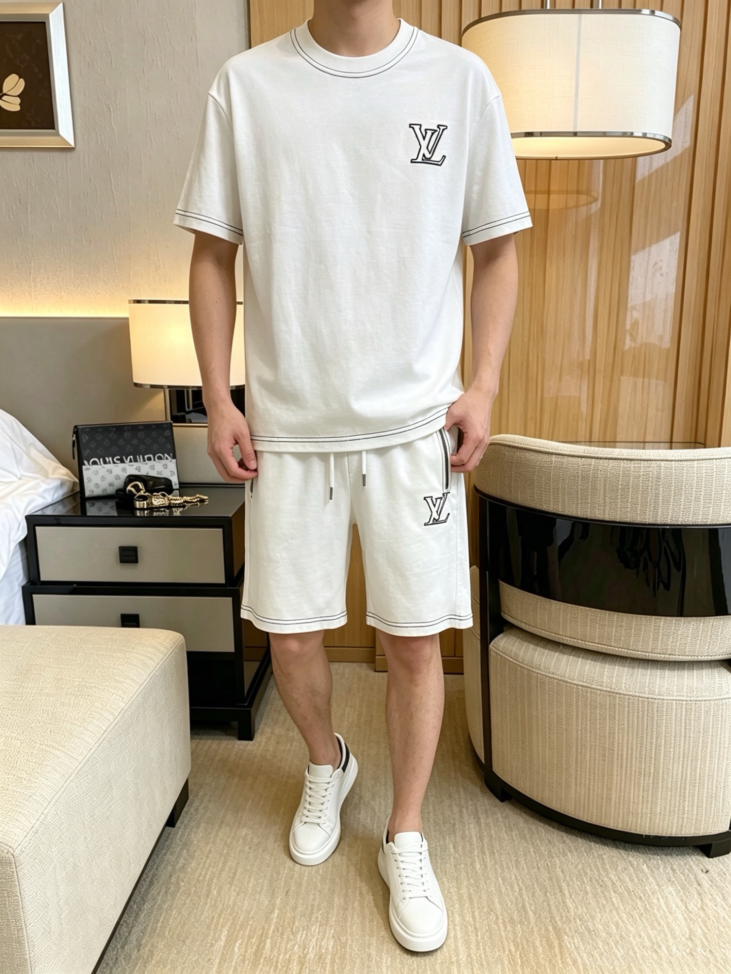P290 Marca: LV 2026 último estilo de verano, mismo estilo para hombres y mujeres, traje de pantalones cortos de camiset…