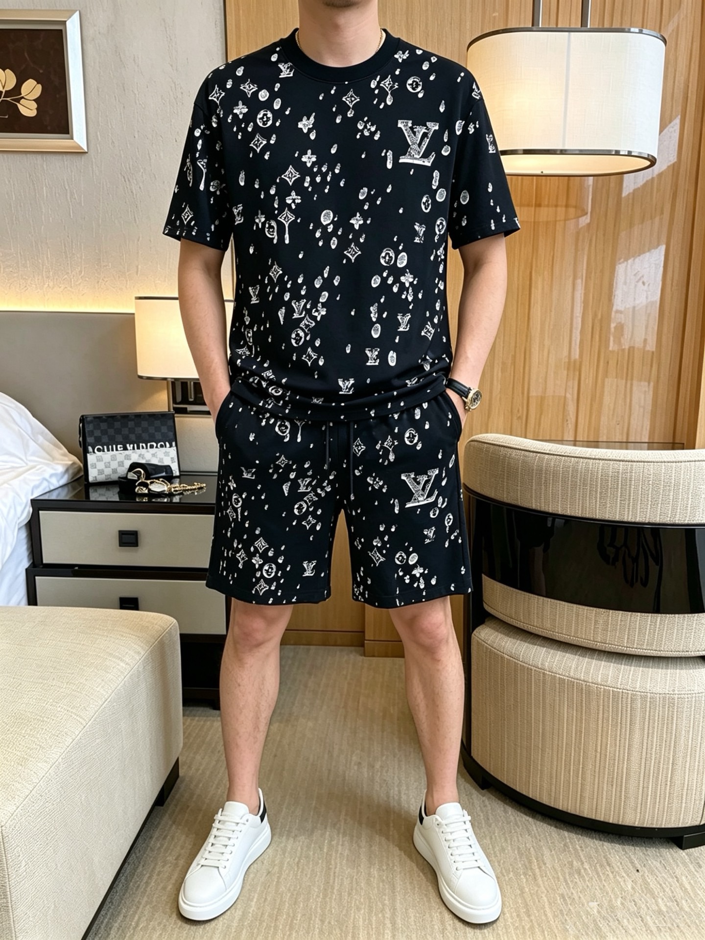 P290 Marca: LV 2026 último estilo de verano, mismo estilo para hombres y mujeres, traje de pantalones cortos de camiset…