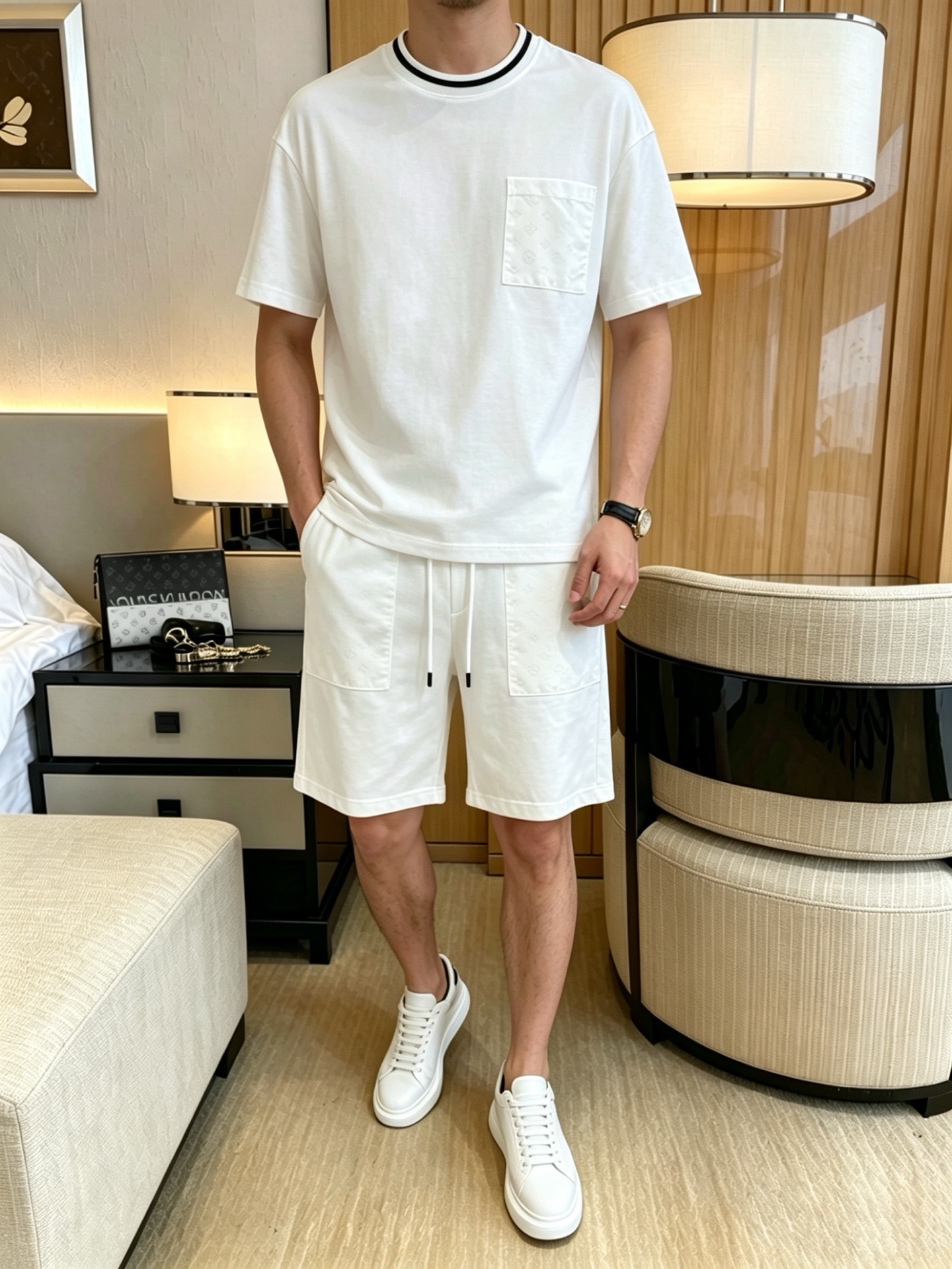 P290 Marca: LV 2026 último estilo de verano, mismo estilo para hombres y mujeres, traje de pantalones cortos de camiset…