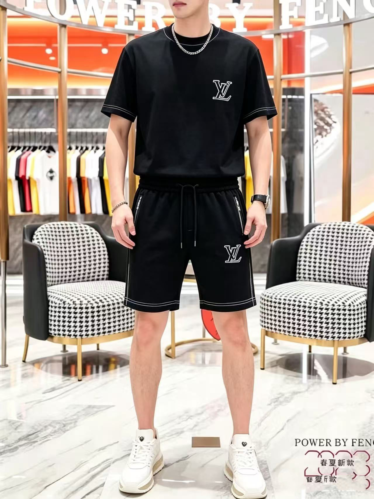 P290 Marca: LV 2026 último estilo de verano, mismo estilo para hombres y mujeres, traje de pantalones cortos de camiset…