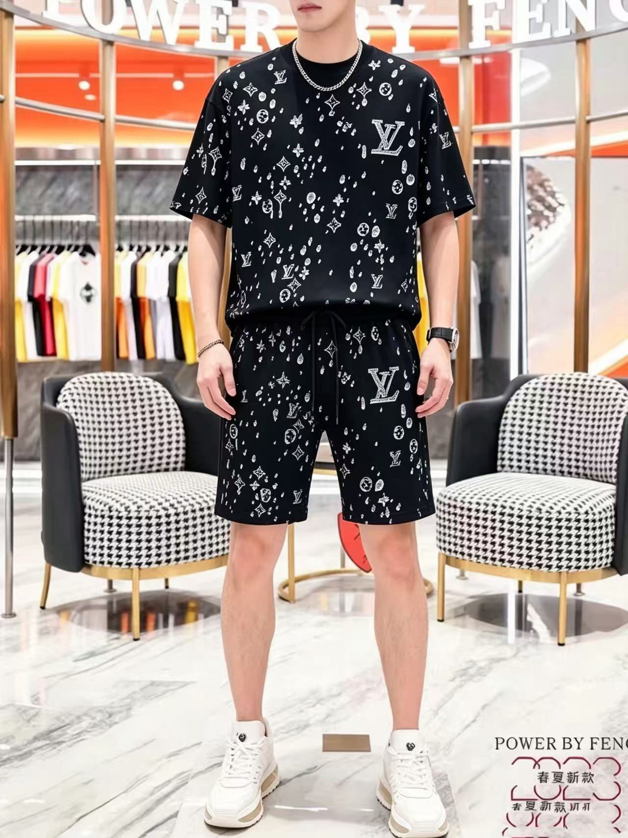 P290 Marca: LV 2026 último estilo de verano, mismo estilo para hombres y mujeres, traje de pantalones cortos de camiset…