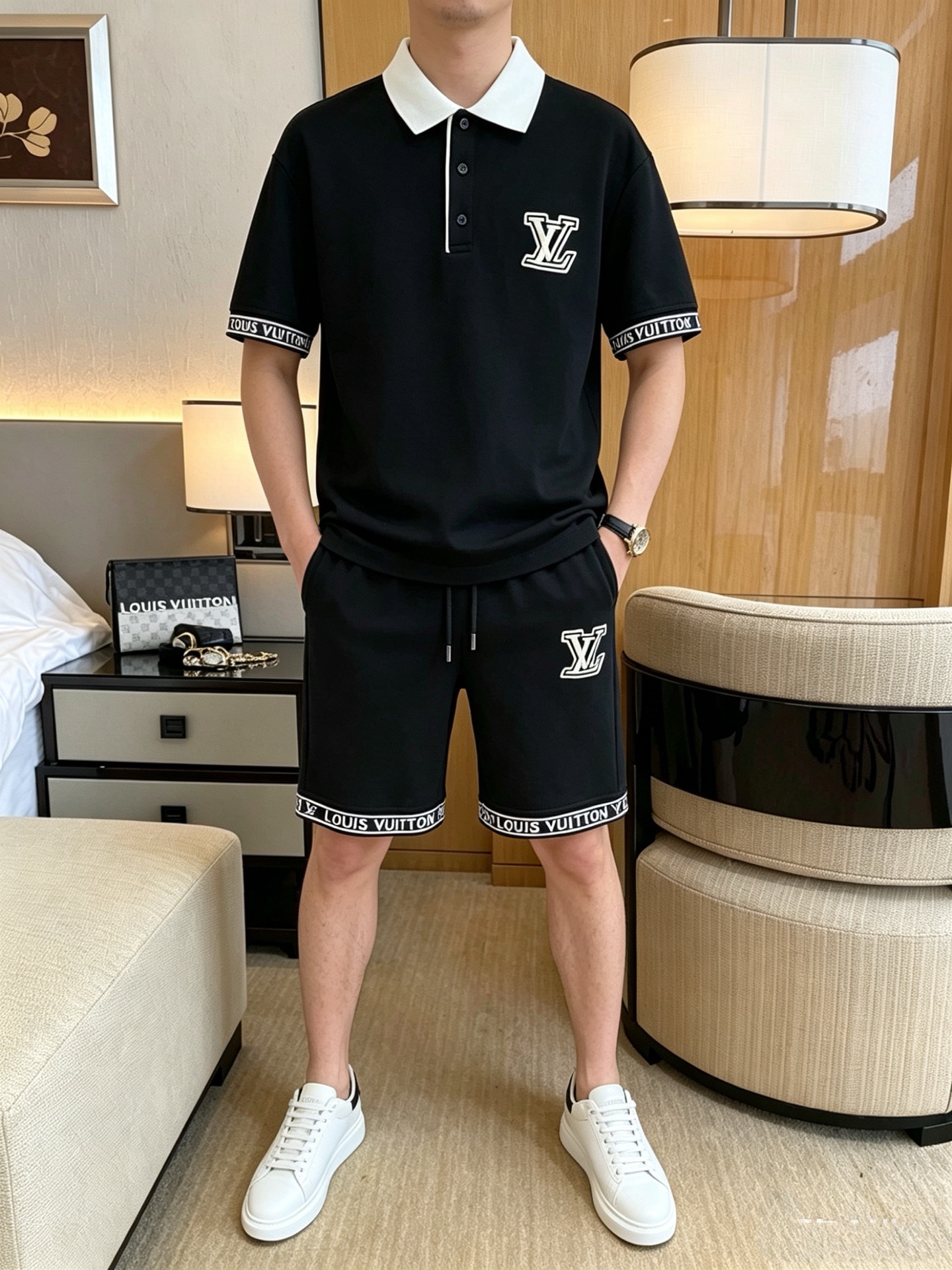 P290 Marca: LV 2026 último estilo de verano, mismo estilo para hombres y mujeres, traje de pantalones cortos de camiset…