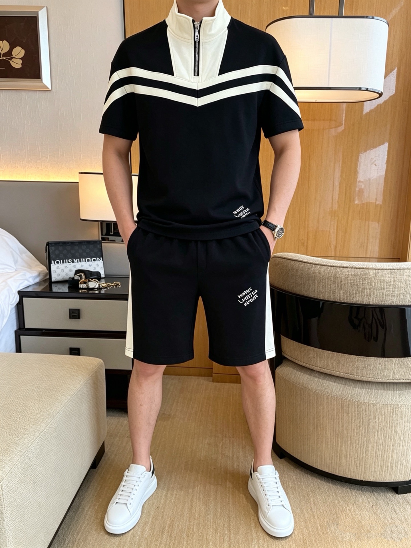 P290 Marca: LV 2026 último estilo de verano, mismo estilo para hombres y mujeres, traje de pantalones cortos de camiset…