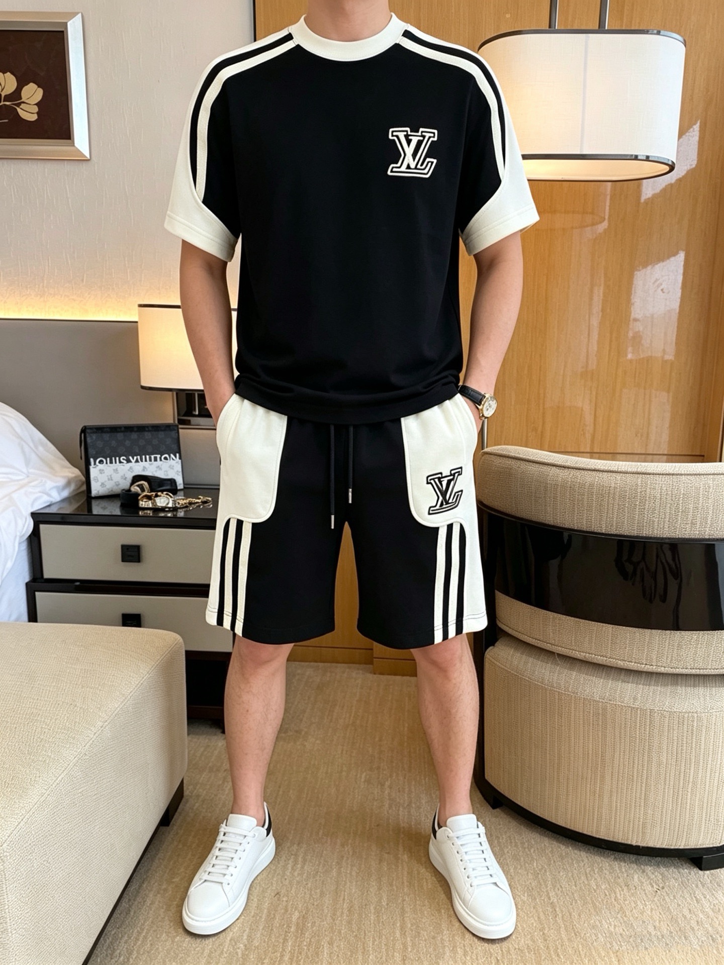 P290 Marca: LV 2026 último estilo de verano, mismo estilo para hombres y mujeres, traje de pantalones cortos de camiset…