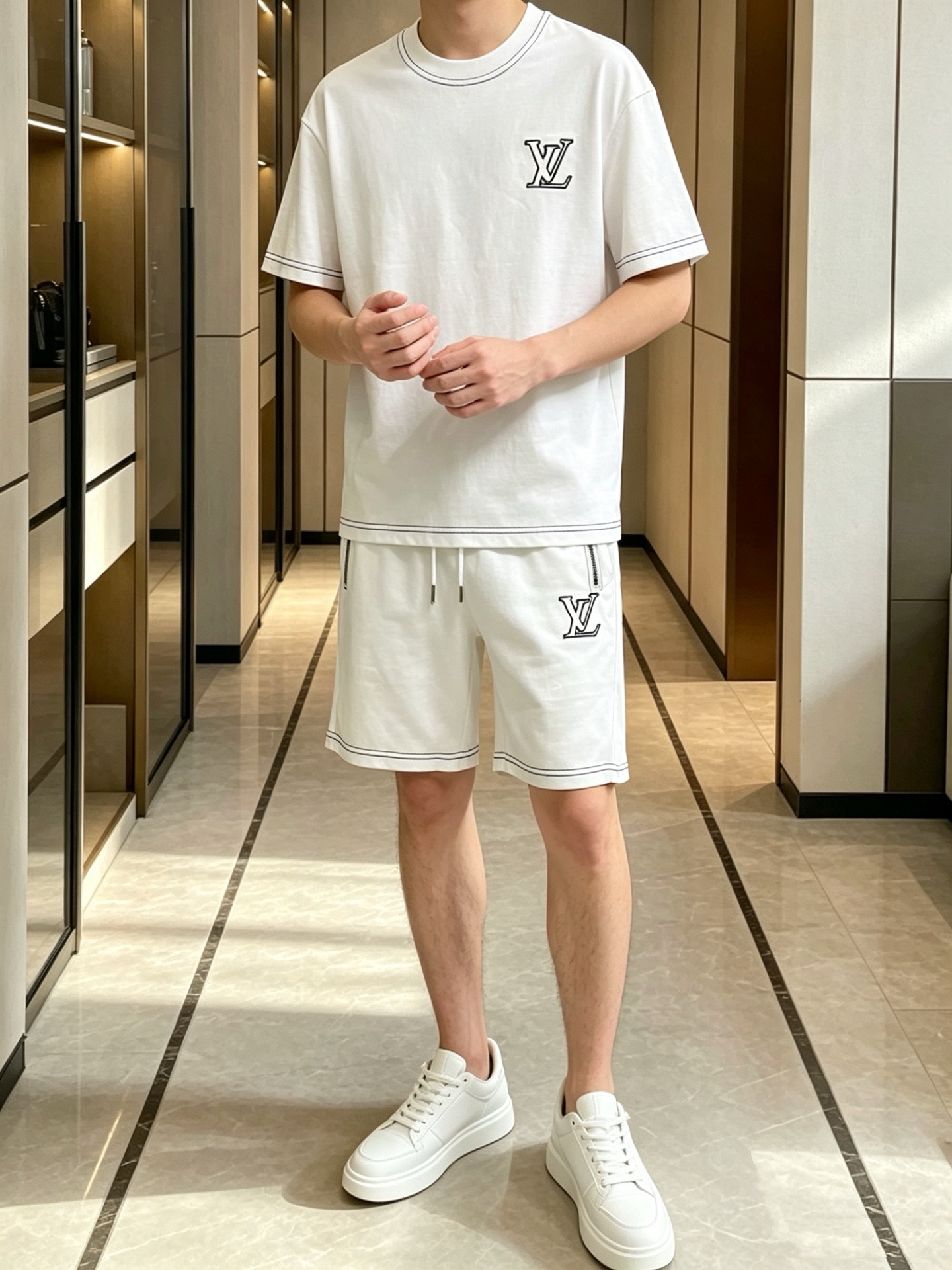 P290 Marca: LV 2026 último estilo de verano, mismo estilo para hombres y mujeres, traje de pantalones cortos de camiset…