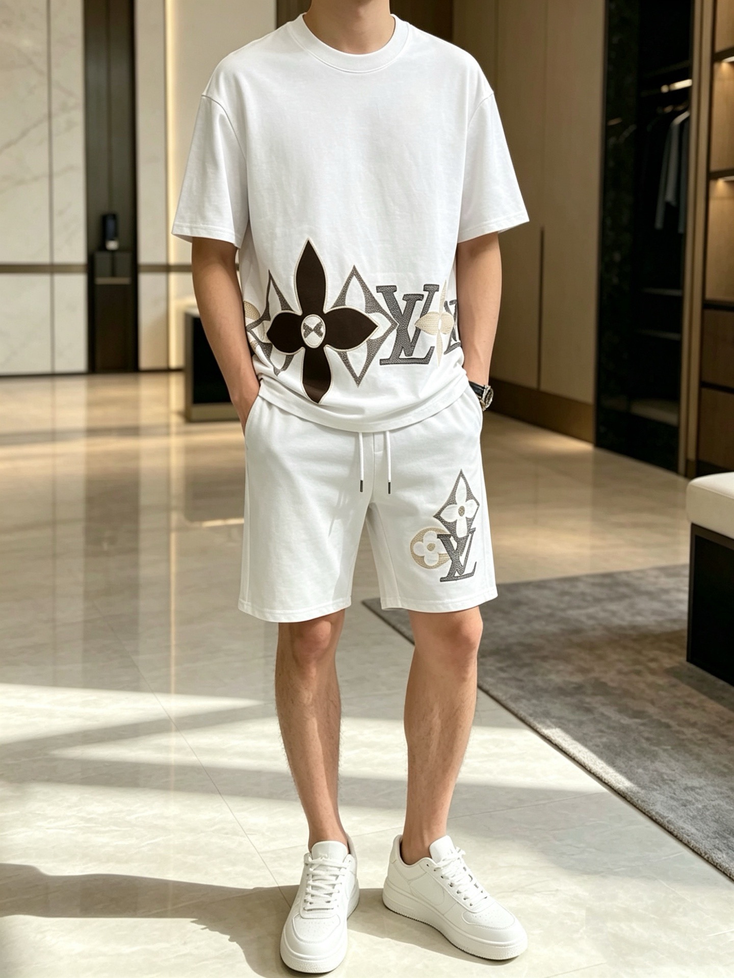P290 Marca: LV 2026 último estilo de verano, mismo estilo para hombres y mujeres, traje de pantalones cortos de camiset…