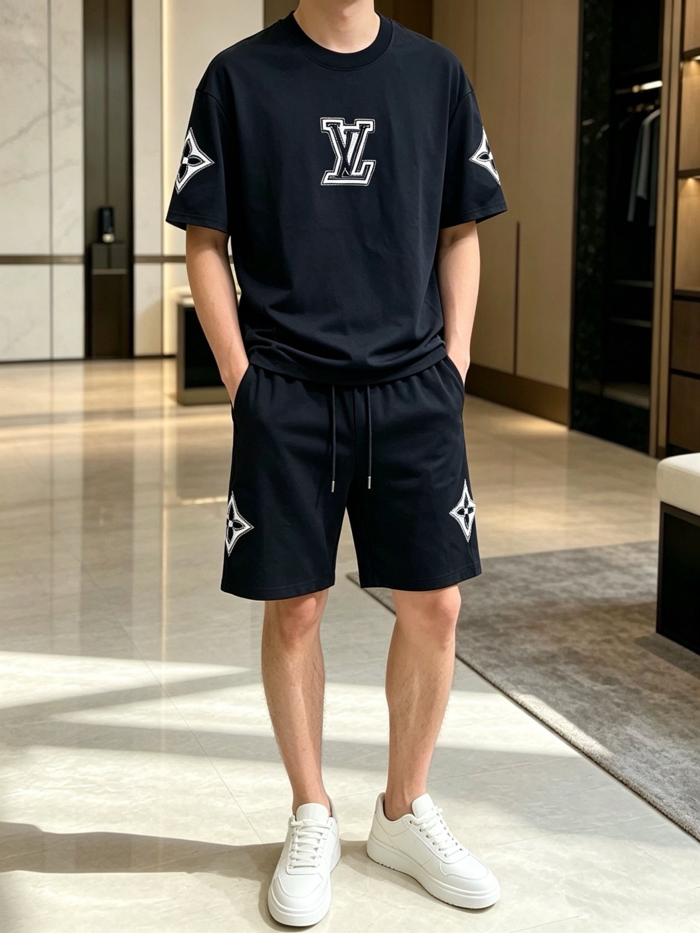 P290 Marca: LV 2026 último estilo de verano, mismo estilo para hombres y mujeres, traje de pantalones cortos de camiset…