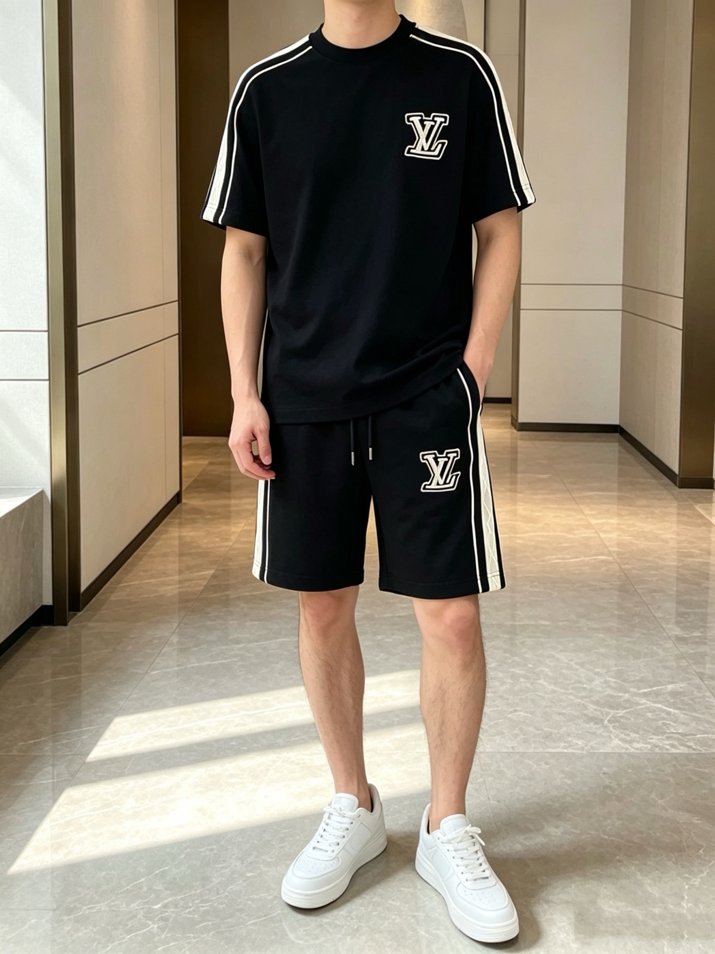 P290 Marca: LV 2026 último estilo de verano, mismo estilo para hombres y mujeres, traje de pantalones cortos de camiset…