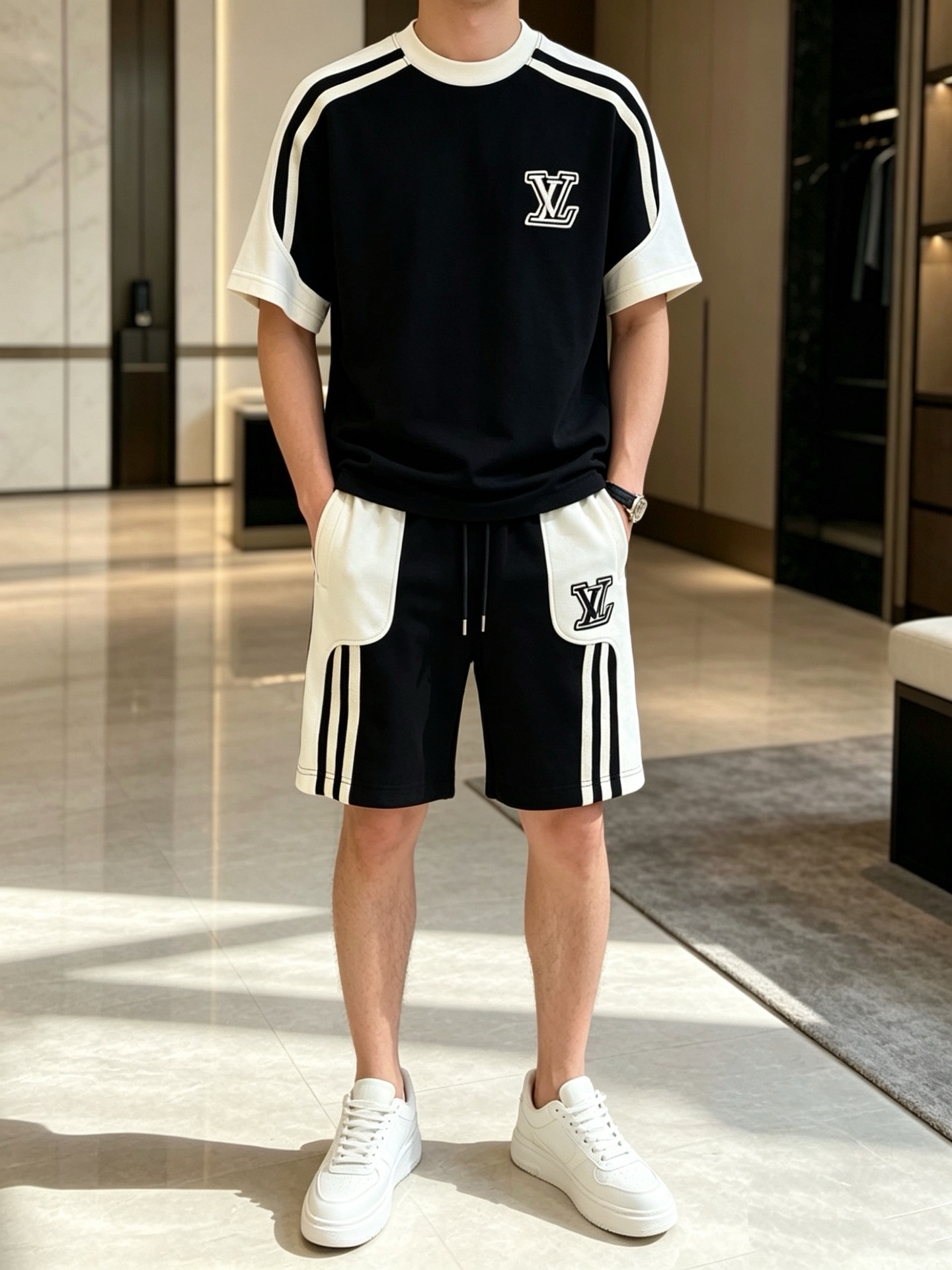 P290 Marca: LV 2026 último estilo de verano, mismo estilo para hombres y mujeres, traje de pantalones cortos de camiset…