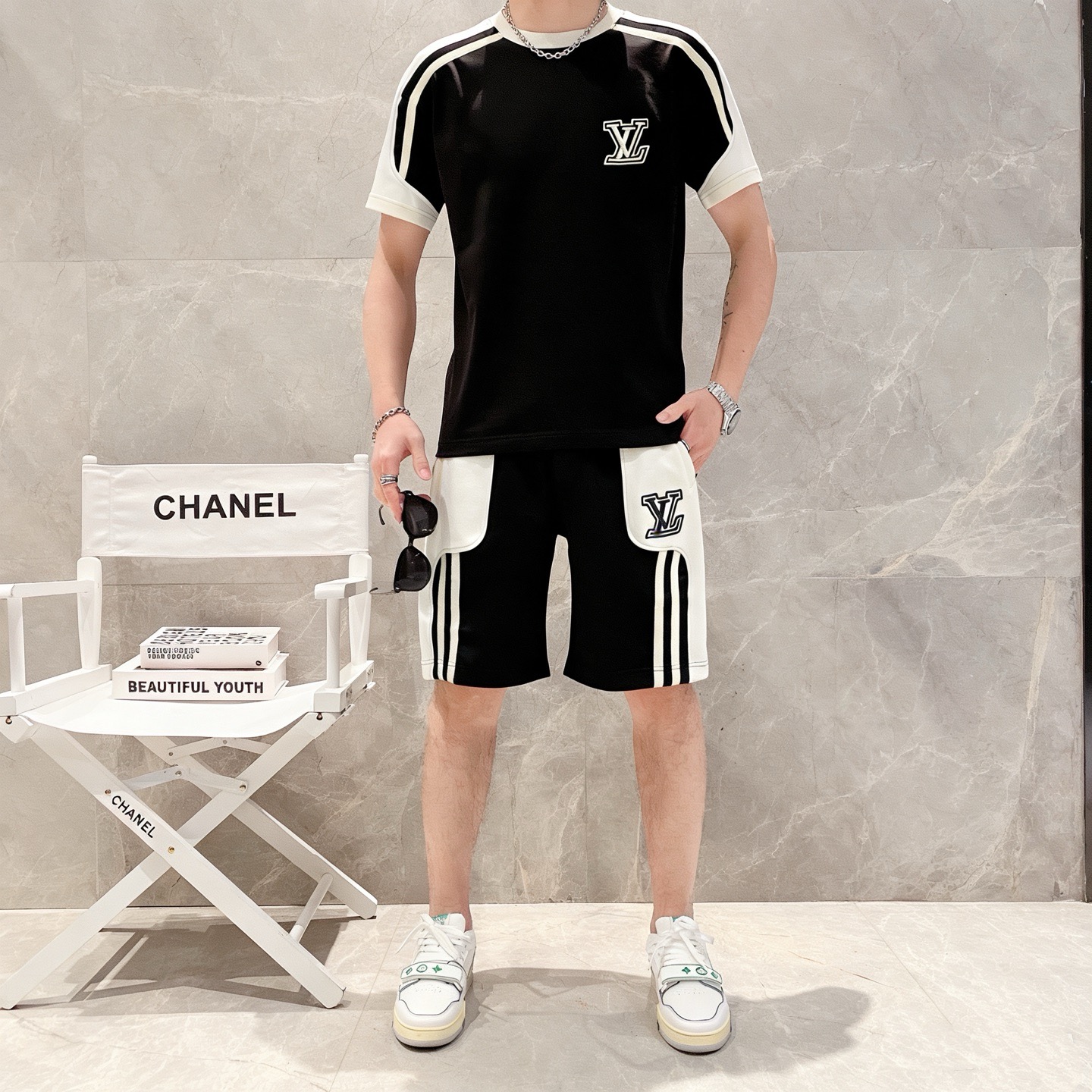 P290 Marca: LV 2026 último estilo de verano, mismo estilo para hombres y mujeres, traje de pantalones cortos de camiset…