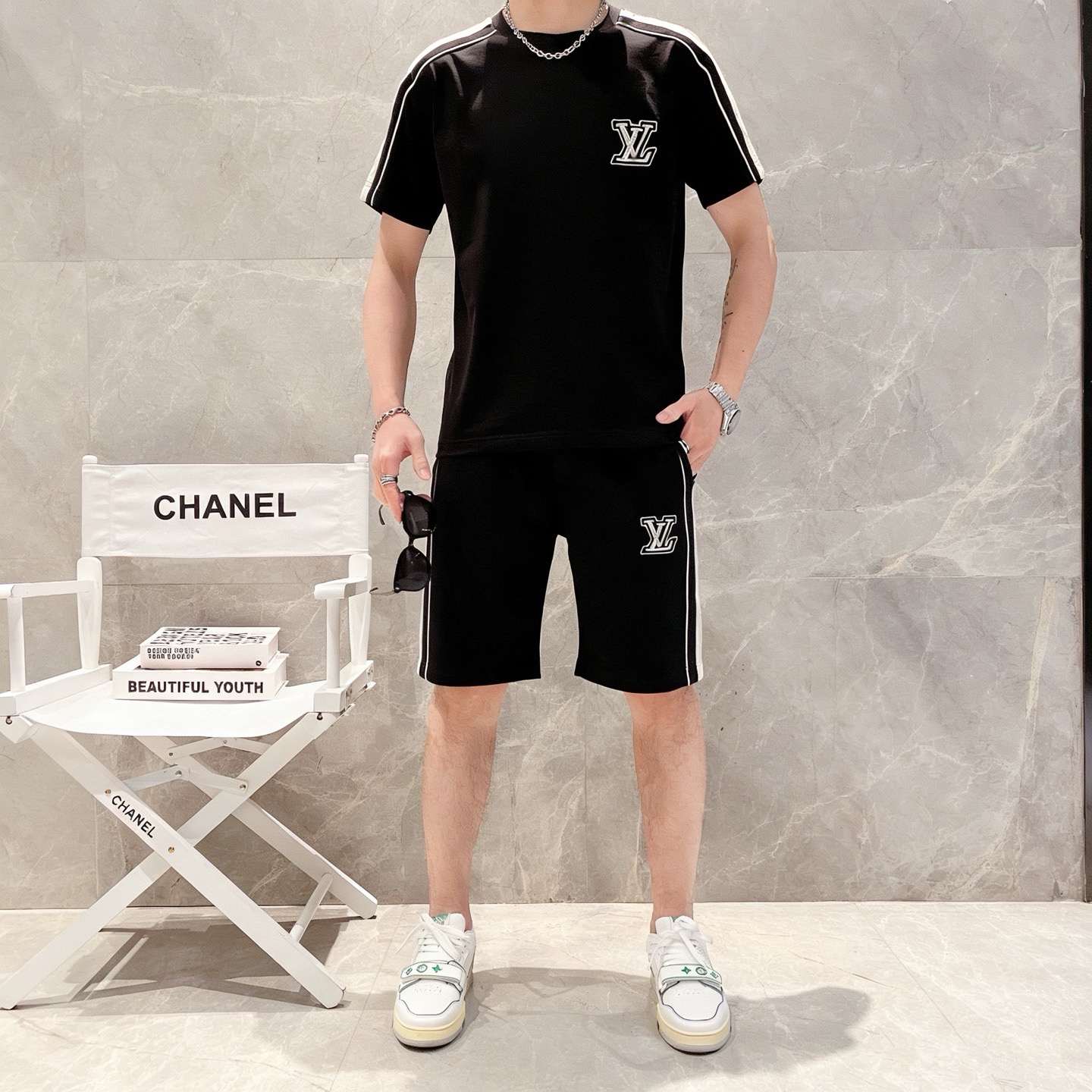 P290 Marca: LV 2026 último estilo de verano, mismo estilo para hombres y mujeres, traje de pantalones cortos de camiset…