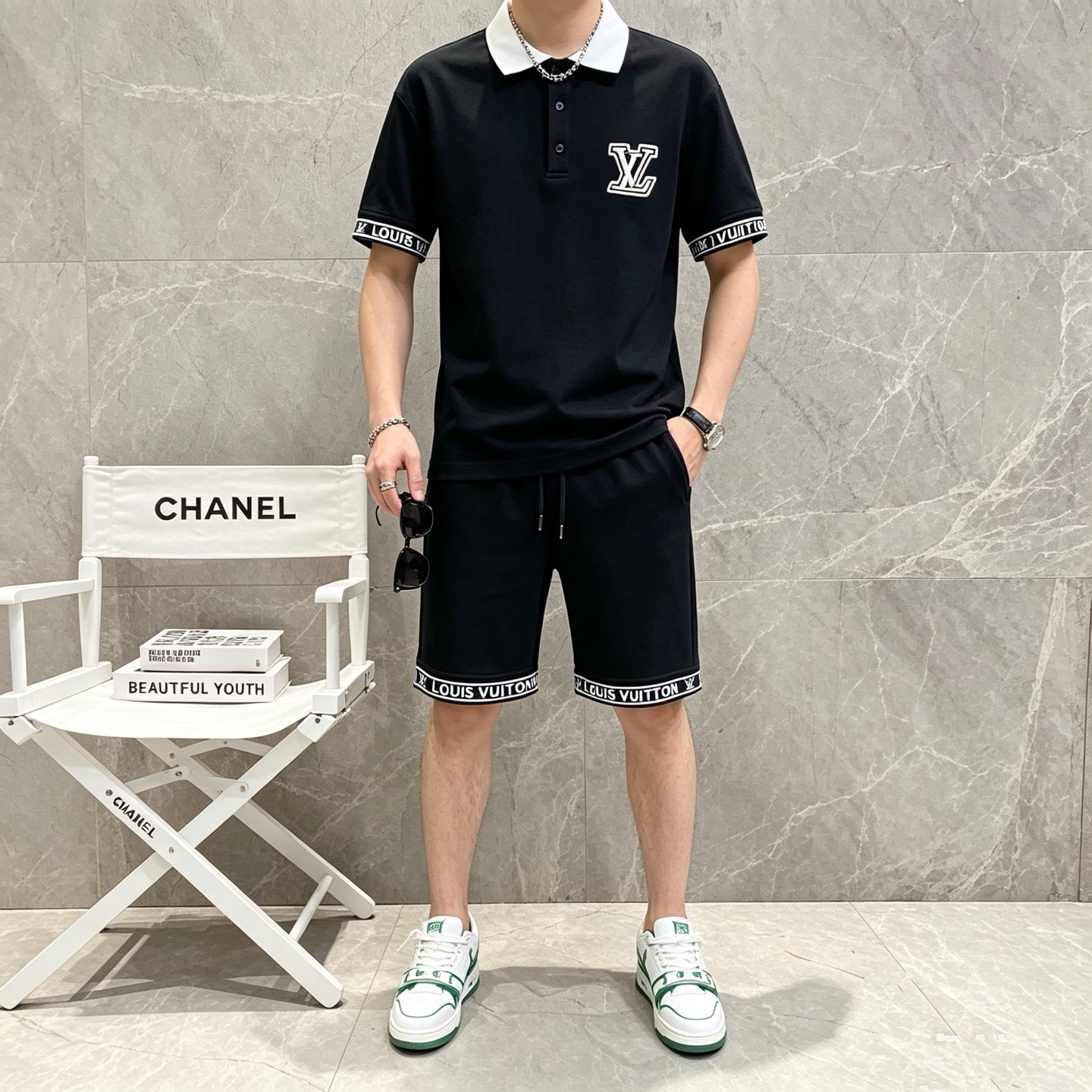 P290 Marca: LV 2026 último estilo de verano, mismo estilo para hombres y mujeres, traje de pantalones cortos de camiset…