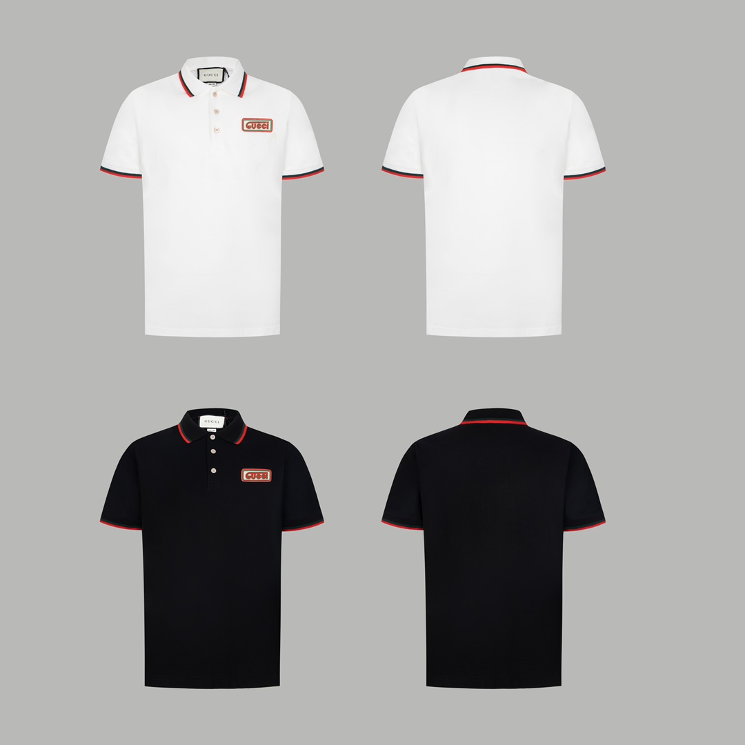GUCCI de alta versión 2023 nuevo POLO con etiqueta de piel de colores, cuello acanalado clásico rojo y verde, última et…