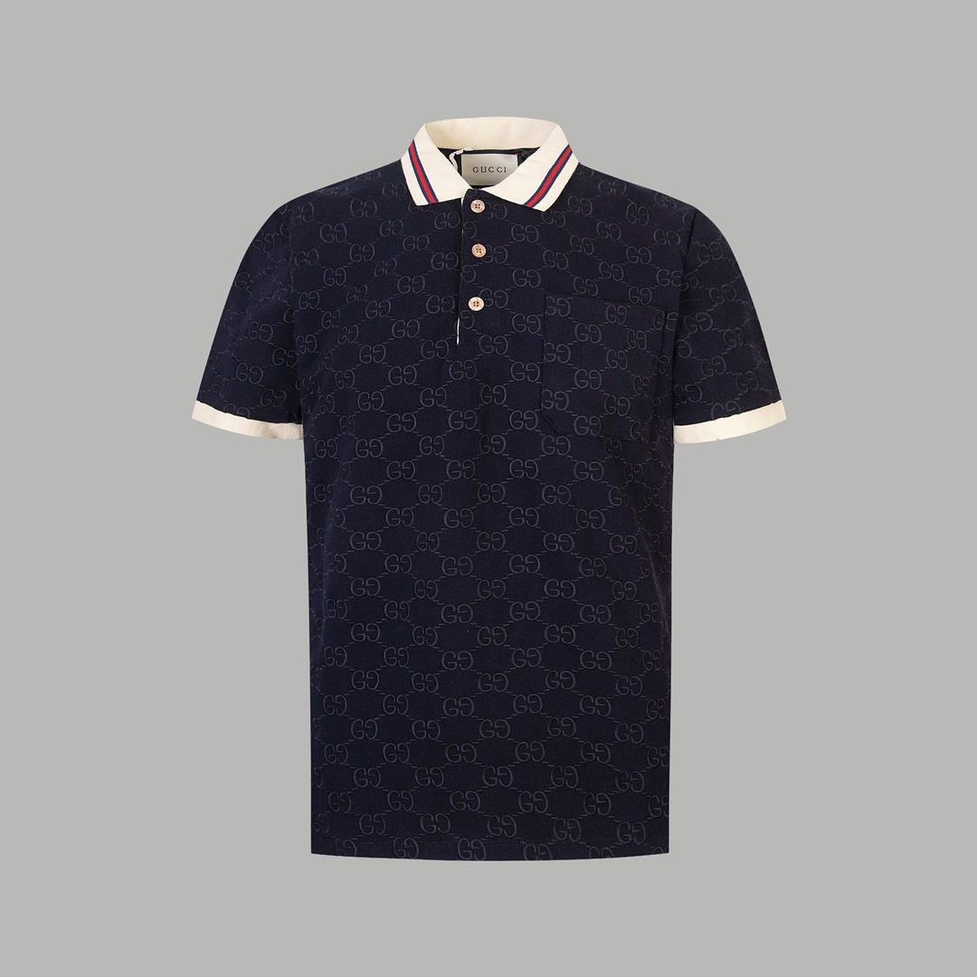Versión superior GUCC Gucci 2024 nuevo Polo bordado, detalles de bolsillo con patrón a juego, 240G piqué de algodón pur…