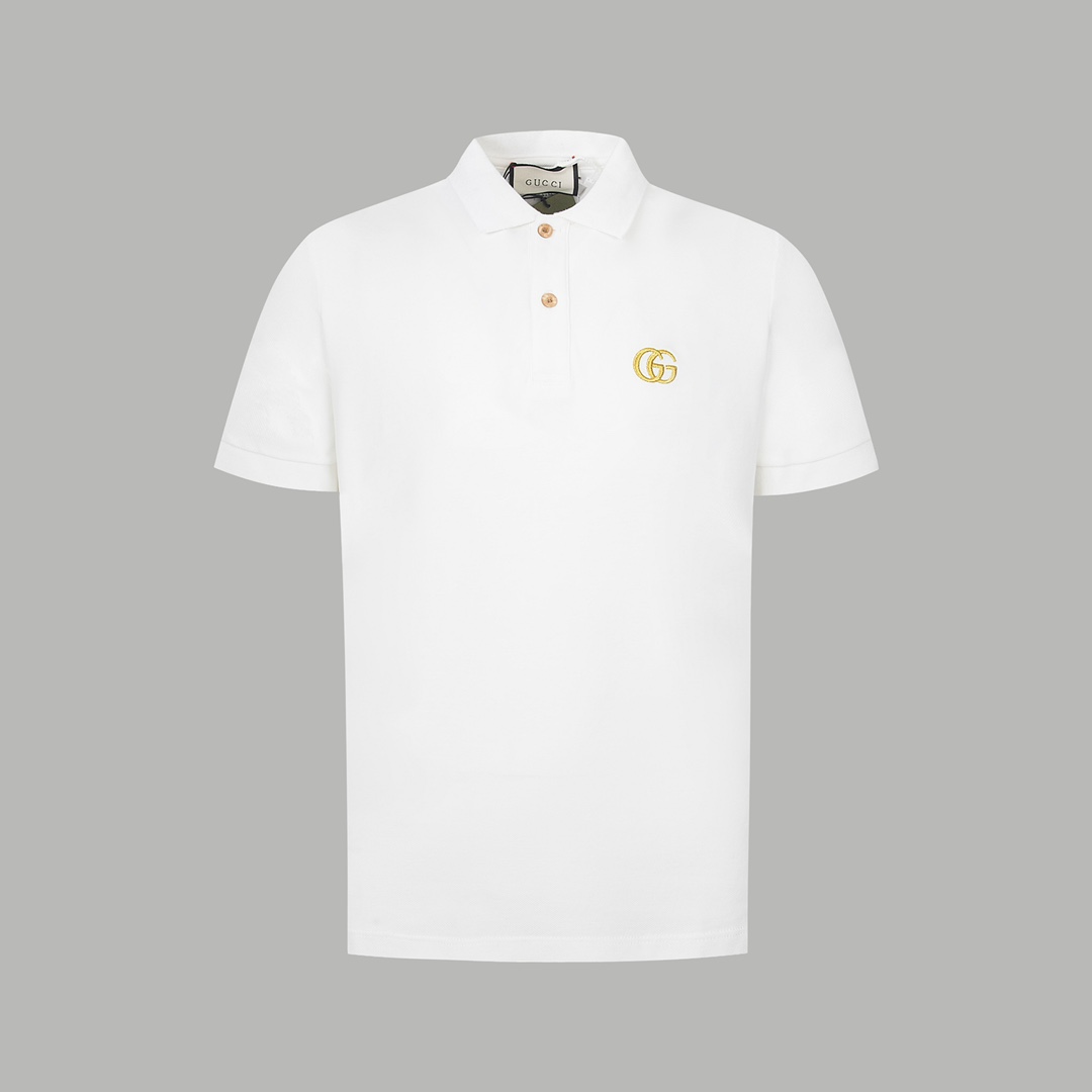 Versión alta GUCCI Gucci 2024 nuevo Polo, bordado clásico de doble G con hilo dorado, botones láser personalizados, aca…