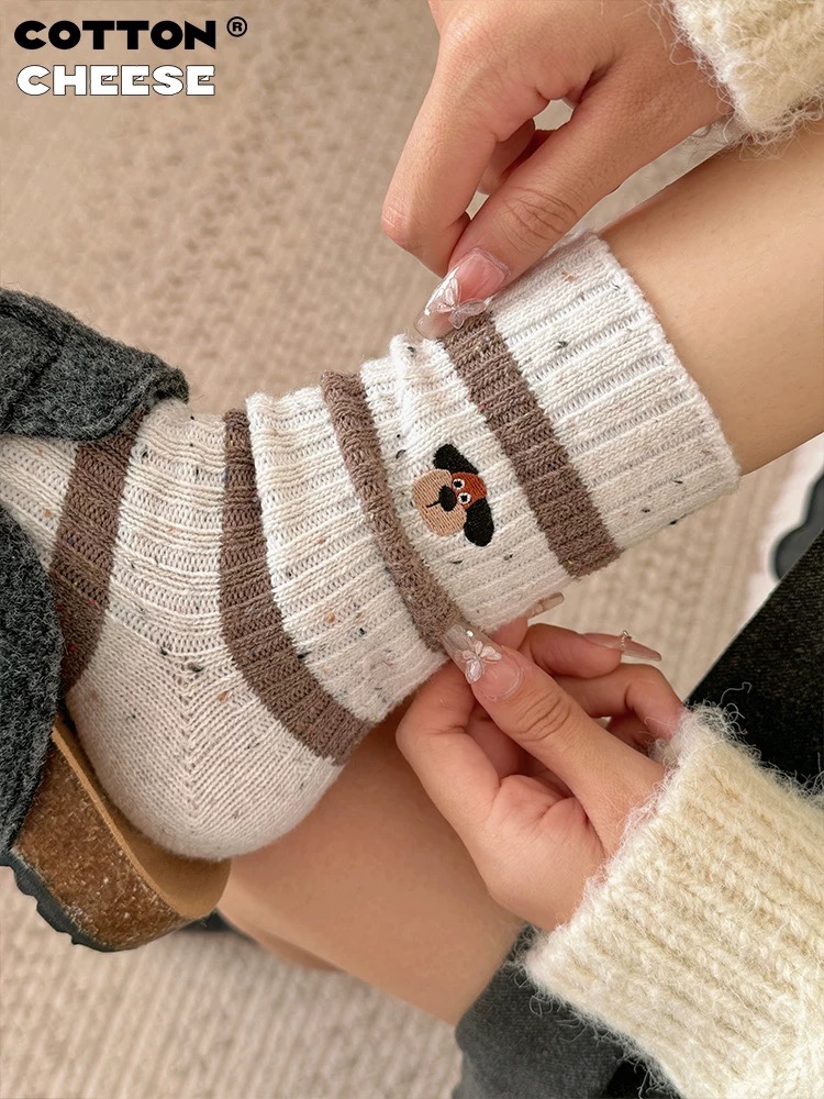 NONOADER Embroidered Dog Wool Socks - Underwear 3