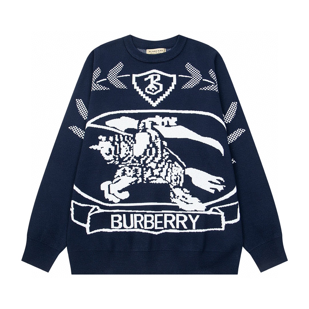 BURBERRY Classic Cavalry Horse Couple Suéter de punto con cuello redondo Top informal 1️⃣Exquisita artesanía, tejido se…