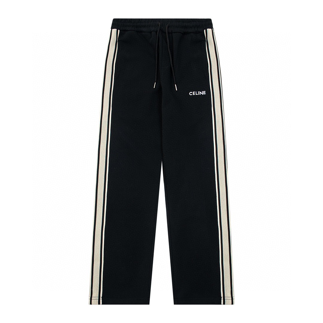 Celine Céline Nuevo estilo de pantalones rectos de sudadera casual unisex con letras bordadas y tejido de color 1⃣ La t…