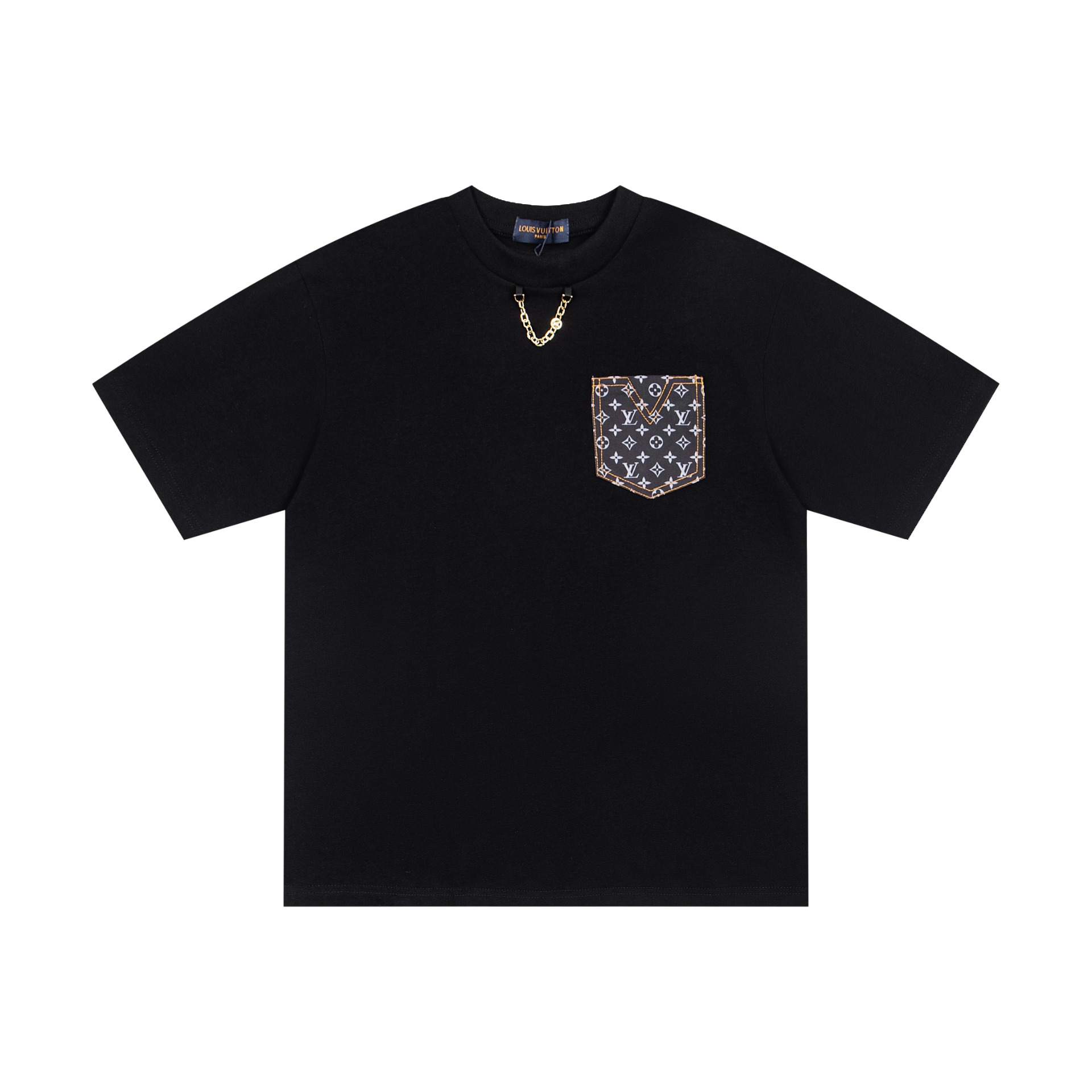 P80 Nº de modelo: 518 LOUIS VUITTON Camiseta de cuello redondo de manga corta con bolsillo de cadena Monogram [Éxito en…