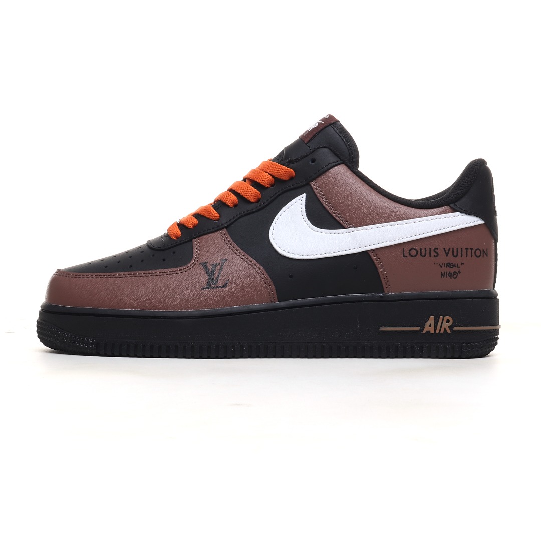 LV黑橙灰定制色 Nike Air Force 1 Low 空军一号低帮百搭休闲运动板鞋 808788-624
