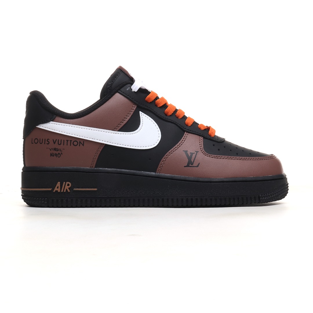 LV黑橙灰定制色 Nike Air Force 1 Low 空军一号低帮百搭休闲运动板鞋 808788-624
