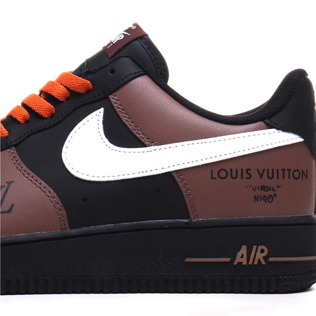 LV黑橙灰定制色 Nike Air Force 1 Low 空军一号低帮百搭休闲运动板鞋 808788-624
