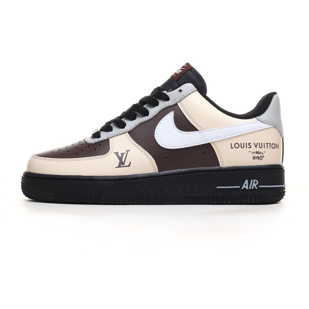 LV 黑色白勾摩卡定制色 Nike Air Force 1 Low 空军一号低帮百搭休闲运动板鞋 808788-625